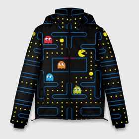 Мужская зимняя куртка 3D с принтом Пиксельный Пакман в Тюмени, верх — 100% полиэстер; подкладка — 100% полиэстер; утеплитель — 100% полиэстер | длина ниже бедра, свободный силуэт Оверсайз. Есть воротник-стойка, отстегивающийся капюшон и ветрозащитная планка. 

Боковые карманы с листочкой на кнопках и внутренний карман на молнии. | Тематика изображения на принте: pacman | пакман | пиксел | пиксельный пакман | пэкмэн