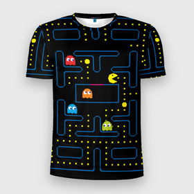 Мужская футболка 3D Slim с принтом Пиксельный Пакман в Тюмени, 100% полиэстер с улучшенными характеристиками | приталенный силуэт, круглая горловина, широкие плечи, сужается к линии бедра | pacman | пакман | пиксел | пиксельный пакман | пэкмэн