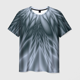 Мужская футболка 3D с принтом Лучи. Абстракция. в Белгороде, 100% полиэфир | прямой крой, круглый вырез горловины, длина до линии бедер | fractal | geometric | gray | lines | pattern | rays | геометричный | геометрия | линии | лучи | серый | узор | фрактал