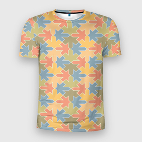 Мужская футболка 3D Slim с принтом Мозайка из Листьев , 100% полиэстер с улучшенными характеристиками | приталенный силуэт, круглая горловина, широкие плечи, сужается к линии бедра | абстракция | листья | мазайка | повторение | повторяющиеся листья