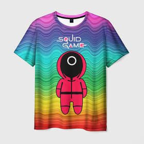 Мужская футболка 3D с принтом Игра в кальмара   радуга в Екатеринбурге, 100% полиэфир | прямой крой, круглый вырез горловины, длина до линии бедер | 
