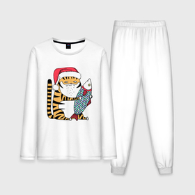 Мужская пижама хлопок (с лонгсливом) с принтом Тигр с большой рыбой в Тюмени,  |  | 2022 | год тигра | новый год | новый год 2022 | символ года | тигр | тигренок | тигрица | тигры