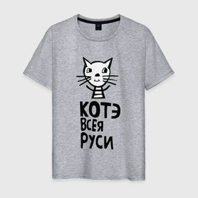 Мужская футболка хлопок с принтом кот в полоску 01 в Санкт-Петербурге, 100% хлопок | прямой крой, круглый вырез горловины, длина до линии бедер, слегка спущенное плечо. | кот обормот | котик | котик мотик | котэ | котяшка | россия | рот | русь