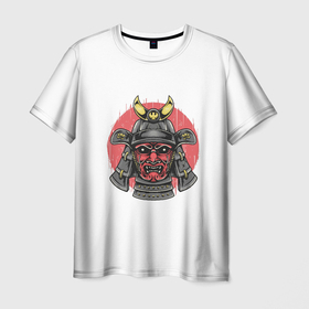 Мужская футболка 3D с принтом Красный Шлем Самурая в Белгороде, 100% полиэфир | прямой крой, круглый вырез горловины, длина до линии бедер | азия | аниме | бушидо | воин | дракон | катана | китай | корея | маска | меч | самурай | шлем | япония