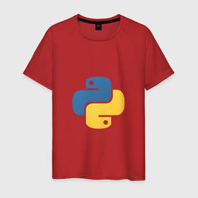 Мужская футболка хлопок с принтом Python язык в Белгороде, 100% хлопок | прямой крой, круглый вырез горловины, длина до линии бедер, слегка спущенное плечо. | python | кодинг | питон | программирование | программист