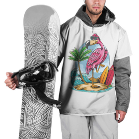 Накидка на куртку 3D с принтом Фламинго На Острове в Новосибирске, 100% полиэстер |  | животные | лето | модные | море | океан | остров | отдых | популярные | солнце | тренд | фламинго