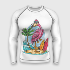 Мужской рашгард 3D с принтом Фламинго На Острове ,  |  | животные | лето | модные | море | океан | остров | отдых | популярные | солнце | тренд | фламинго