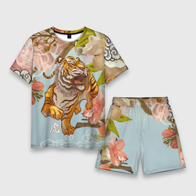 Мужской костюм с шортами 3D с принтом Китайский тигр | Символ 2022 года в Санкт-Петербурге,  |  | 2022 | 2022 тигр | восточный тигр | восточный узор | иероглиф тигра | китай | китайский пейзаж | китайский тигр | новый год | тигр | тигр 2022 | тигр китайский
