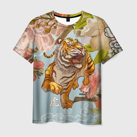 Мужская футболка 3D с принтом Китайский тигр | Символ 2022 года в Петрозаводске, 100% полиэфир | прямой крой, круглый вырез горловины, длина до линии бедер | 2022 | 2022 тигр | восточный тигр | восточный узор | иероглиф тигра | китай | китайский пейзаж | китайский тигр | новый год | тигр | тигр 2022 | тигр китайский