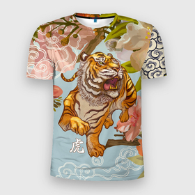 Мужская футболка 3D спортивная с принтом Китайский тигр | Символ 2022 года в Санкт-Петербурге, 100% полиэстер с улучшенными характеристиками | приталенный силуэт, круглая горловина, широкие плечи, сужается к линии бедра | 2022 | 2022 тигр | восточный тигр | восточный узор | иероглиф тигра | китай | китайский пейзаж | китайский тигр | новый год | тигр | тигр 2022 | тигр китайский