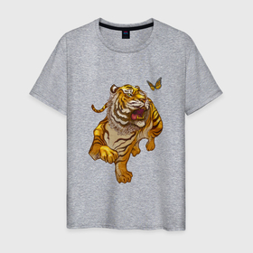 Мужская футболка хлопок с принтом Тигр и бабочка | Символ 2022 года , 100% хлопок | прямой крой, круглый вырез горловины, длина до линии бедер, слегка спущенное плечо. | 2022 | 2022 тигр | бабочка | бабочка и тигр | бабочки | восточный тигр | восточный узор | иероглиф тигра | китай | китайский пейзаж | китайский тигр | новый год | тигр | тигр 2022 | тигр и бабочка