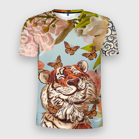 Мужская футболка 3D спортивная с принтом Тигр и бабочки , 100% полиэстер с улучшенными характеристиками | приталенный силуэт, круглая горловина, широкие плечи, сужается к линии бедра | Тематика изображения на принте: 2022 | 2022 тигр | бабочка | бабочка и тигр | бабочки | восточный тигр | восточный узор | иероглиф тигра | китай | китайский пейзаж | китайский тигр | новый год | тигр | тигр 2022 | тигр и бабочка