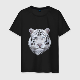 Мужская футболка хлопок с принтом Бенгальский белый тигр в Петрозаводске, 100% хлопок | прямой крой, круглый вырез горловины, длина до линии бедер, слегка спущенное плечо. | Тематика изображения на принте: 2022 | 2022 тигр | белый тигр | бенгальский | бенгальский тигр | бенгальского тигра | восточный тигр | китай | китайский тигр | новый год | тигр | тигр 2022 | тигр китайский | тигра
