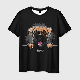 Мужская футболка 3D с принтом Боксёр (Boxer) в Курске, 100% полиэфир | прямой крой, круглый вырез горловины, длина до линии бедер | animal | boxer | bulldog | dog | fighting dog | pit bull | бойцовская собака | боксёр | бульдог | год собаки | друг человека | животное | кинолог | немецкий боксёр | пёс | питбуль | порода собак | собака боксёр | собаковод