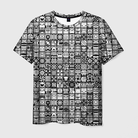 Мужская футболка 3D с принтом Геометри Даш паттерн | Geometry Dash в Екатеринбурге, 100% полиэфир | прямой крой, круглый вырез горловины, длина до линии бедер | demon | game | geometry dash | геометри даш | геометрии даш | геометрии дэш | геометрия даш | игра | паттерн