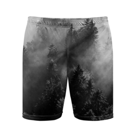 Мужские шорты спортивные с принтом МРАЧНЫЙ ЛЕС | FOREST в Рязани,  |  | forest | деревья | дым | лес | мрачный лес | природа | туман