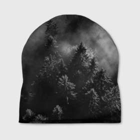 Шапка 3D с принтом МРАЧНЫЙ ЛЕС | FOREST в Тюмени, 100% полиэстер | универсальный размер, печать по всей поверхности изделия | forest | деревья | дым | лес | мрачный лес | природа | туман