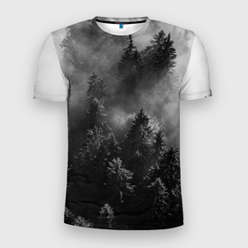Мужская футболка 3D Slim с принтом МРАЧНЫЙ ЛЕС | FOREST в Белгороде, 100% полиэстер с улучшенными характеристиками | приталенный силуэт, круглая горловина, широкие плечи, сужается к линии бедра | forest | деревья | дым | лес | мрачный лес | природа | туман