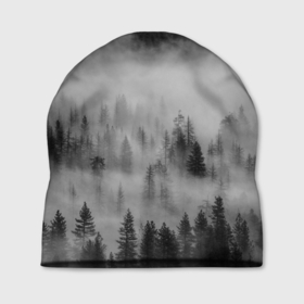 Шапка 3D с принтом ТУМАННЫЙ ЛЕС | FOREST в Тюмени, 100% полиэстер | универсальный размер, печать по всей поверхности изделия | forest | деревья | дым | лес | мрачный лес | природа | туман