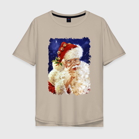 Мужская футболка хлопок Oversize с принтом Добрый прикольный дедуля в Белгороде, 100% хлопок | свободный крой, круглый ворот, “спинка” длиннее передней части | beard | holiday | merry christmas | moustache | new year | santa klaus | борода | дед мороз | новый год | очки | праздник | рождество | усы