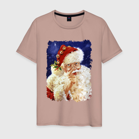 Мужская футболка хлопок с принтом Добрый прикольный дедуля в Новосибирске, 100% хлопок | прямой крой, круглый вырез горловины, длина до линии бедер, слегка спущенное плечо. | beard | holiday | merry christmas | moustache | new year | santa klaus | борода | дед мороз | новый год | очки | праздник | рождество | усы