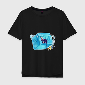 Мужская футболка хлопок Oversize с принтом в кубике льда , 100% хлопок | свободный крой, круглый ворот, “спинка” длиннее передней части | Тематика изображения на принте: 2d | айс | аниме | анимешка | вода | голубые волосы | девушка | лед | пузыри | рыба | рыбки | тян | холод | японский
