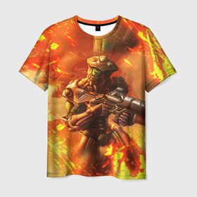 Мужская футболка 3D с принтом Doom ART (+спина) в Курске, 100% полиэфир | прямой крой, круглый вырез горловины, длина до линии бедер | doom | doom eternal | doom slayer | doomguy | дум | дум гай | думгай | солдат рока