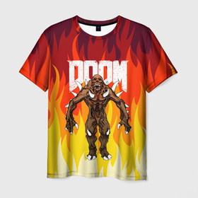 Мужская футболка 3D с принтом DOOM IMP | FIRE AND MONSTER в Новосибирске, 100% полиэфир | прямой крой, круглый вырез горловины, длина до линии бедер | demons | devil | doom | doom eternal | doom slayer | fire | hell | imp | ад | демон | демоны | дум | имп | огонь | фаер