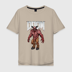 Мужская футболка хлопок Oversize с принтом DEMON BARON | DOOM NPC в Новосибирске, 100% хлопок | свободный крой, круглый ворот, “спинка” длиннее передней части | baron | demons | devil | doom | doom eternal | doom slayer | hell | ад | борон | демон | демоны | дум