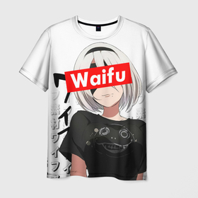 Мужская футболка 3D с принтом Waifu   2B Nier в Тюмени, 100% полиэфир | прямой крой, круглый вырез горловины, длина до линии бедер | 2b | anime girl | nier automata | waifu | waifu material | вайфу | игры
