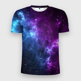 Мужская футболка 3D Slim с принтом NEON GALAXY | НЕОНОВЫЙ КОСМОС в Новосибирске, 100% полиэстер с улучшенными характеристиками | приталенный силуэт, круглая горловина, широкие плечи, сужается к линии бедра | Тематика изображения на принте: colors | galaxy | paints | space | star nebula | stars | texture | абстракция | брызги | вселенная | галактика | звезда | звезды | космический | краски | планеты | текстуры