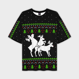 Мужская футболка oversize 3D с принтом Новогодние три оленя   ugly sweater в Тюмени,  |  | Тематика изображения на принте: 