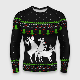 Мужской рашгард 3D с принтом Новогодние три оленя   ugly sweater в Тюмени,  |  | Тематика изображения на принте: 