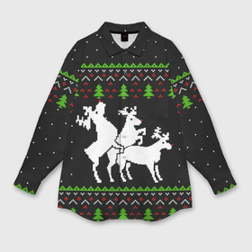 Мужская рубашка oversize 3D с принтом Новогодние три оленя   ugly sweater в Тюмени,  |  | Тематика изображения на принте: 