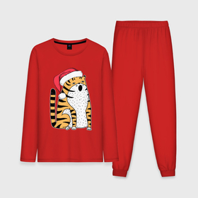 Мужская пижама хлопок (с лонгсливом) с принтом Удивленный тигр с открытым ртом в Новосибирске,  |  | 2022 | год тигра | новый год | новый год 2022 | символ года | тигр | тигренок | тигрица | тигры