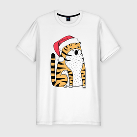 Мужская футболка хлопок Slim с принтом Удивленный тигр с открытым ртом , 92% хлопок, 8% лайкра | приталенный силуэт, круглый вырез ворота, длина до линии бедра, короткий рукав | 2022 | год тигра | новый год | новый год 2022 | символ года | тигр | тигренок | тигрица | тигры