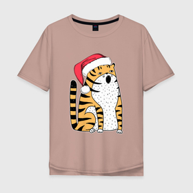 Мужская футболка хлопок Oversize с принтом Удивленный тигр с открытым ртом в Петрозаводске, 100% хлопок | свободный крой, круглый ворот, “спинка” длиннее передней части | 2022 | год тигра | новый год | новый год 2022 | символ года | тигр | тигренок | тигрица | тигры