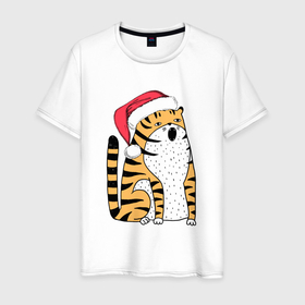 Мужская футболка хлопок с принтом Удивленный тигр с открытым ртом в Новосибирске, 100% хлопок | прямой крой, круглый вырез горловины, длина до линии бедер, слегка спущенное плечо. | 2022 | год тигра | новый год | новый год 2022 | символ года | тигр | тигренок | тигрица | тигры