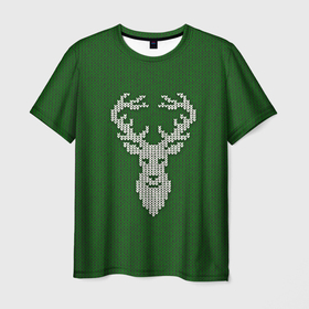 Мужская футболка 3D с принтом Вязанный олень , 100% полиэфир | прямой крой, круглый вырез горловины, длина до линии бедер | вязка | голова | олень | праздник | текстура