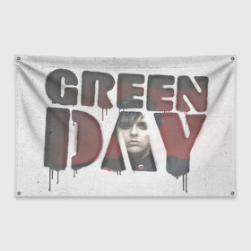 Флаг-баннер с принтом Green day on wall в Курске, 100% полиэстер | размер 67 х 109 см, плотность ткани — 95 г/м2; по краям флага есть четыре люверса для крепления | alternative | green day | greenday | music | punk | punkrock | rock | альтернатива | грин дэй | гриндэй | музыка | панк | панкрок | рок