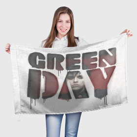 Флаг 3D с принтом Green day on wall в Кировске, 100% полиэстер | плотность ткани — 95 г/м2, размер — 67 х 109 см. Принт наносится с одной стороны | alternative | green day | greenday | music | punk | punkrock | rock | альтернатива | грин дэй | гриндэй | музыка | панк | панкрок | рок
