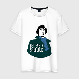 Мужская футболка хлопок с принтом Шерлок 2024 в Новосибирске, 100% хлопок | прямой крой, круглый вырез горловины, длина до линии бедер, слегка спущенное плечо. | sherlock | бенедикт | бенедикт камбербэтч | беня | ватсан | ватсон | мориарти | шерики