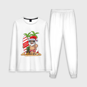 Мужская пижама с лонгсливом хлопок с принтом Santa on vibe ,  |  | art | beach | christmas | new year | palm trees | pineapple | sand | santa | santa claus | surfing | vibe | ананас | арт | вайб | новый год | пальмы | песок | пляж | рождество | санта | санта клаус | серфинг
