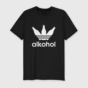 Мужская футболка хлопок Slim с принтом Alcohol как Adidas в Санкт-Петербурге, 92% хлопок, 8% лайкра | приталенный силуэт, круглый вырез ворота, длина до линии бедра, короткий рукав | adidas | alcohol | beer | beers | bier | бар