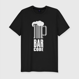 Мужская футболка хлопок Slim с принтом Пиво по Бар Коду в Екатеринбурге, 92% хлопок, 8% лайкра | приталенный силуэт, круглый вырез ворота, длина до линии бедра, короткий рукав | alcohol | beer | beers | bier | бар | бар код | штрих код | штрихкод