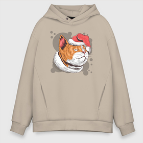 Мужское худи Oversize хлопок с принтом Christmas Cat в Белгороде, френч-терри — 70% хлопок, 30% полиэстер. Мягкий теплый начес внутри —100% хлопок | боковые карманы, эластичные манжеты и нижняя кромка, капюшон на магнитной кнопке | Тематика изображения на принте: art | cat | christmas | kitty | new year | santa hat | арт | кот | котик | кошка | новый год | рождество | шапка санты