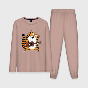 Мужская пижама хлопок (с лонгсливом) с принтом Тигр играет на гитаре в Курске,  |  | 2022 | год тигра | новый год | новый год 2022 | символ года | тигр | тигренок | тигрица | тигры