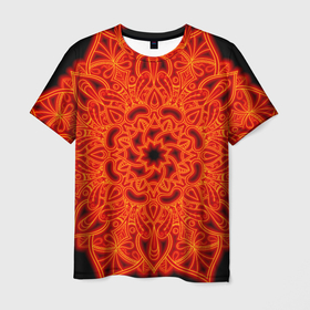 Мужская футболка 3D с принтом Огненная мандала в Белгороде, 100% полиэфир | прямой крой, круглый вырез горловины, длина до линии бедер | абстрактный | абстракция | антистресс | ловец снов | медитативный | медитация | орнамент | плетение | радиальная | узор | этнический
