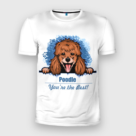Мужская футболка 3D Slim с принтом Собака Пудель (Poodle) в Санкт-Петербурге, 100% полиэстер с улучшенными характеристиками | приталенный силуэт, круглая горловина, широкие плечи, сужается к линии бедра | dog | dog poodle | m | miniature poodle | poodle | poodle puppies | royal poodle | белый пудель | год собаки | друг человека | животное | зверь | карликовый пудель | кинолог | королевский пудель | мини пудель | пёс | пудель