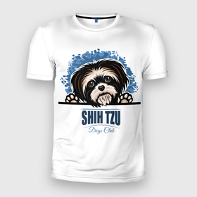 Мужская футболка 3D Slim с принтом Ши Тцу (Shih Tzu) в Екатеринбурге, 100% полиэстер с улучшенными характеристиками | приталенный силуэт, круглая горловина, широкие плечи, сужается к линии бедра | animal | dog | год собаки | друг человека | животное | зверь | кинолог | красавица | милашка | пёс | пёсик | порода собак | собака | собака лев | собака ши тцу | собаковод | собачка хризантема | четвероногий